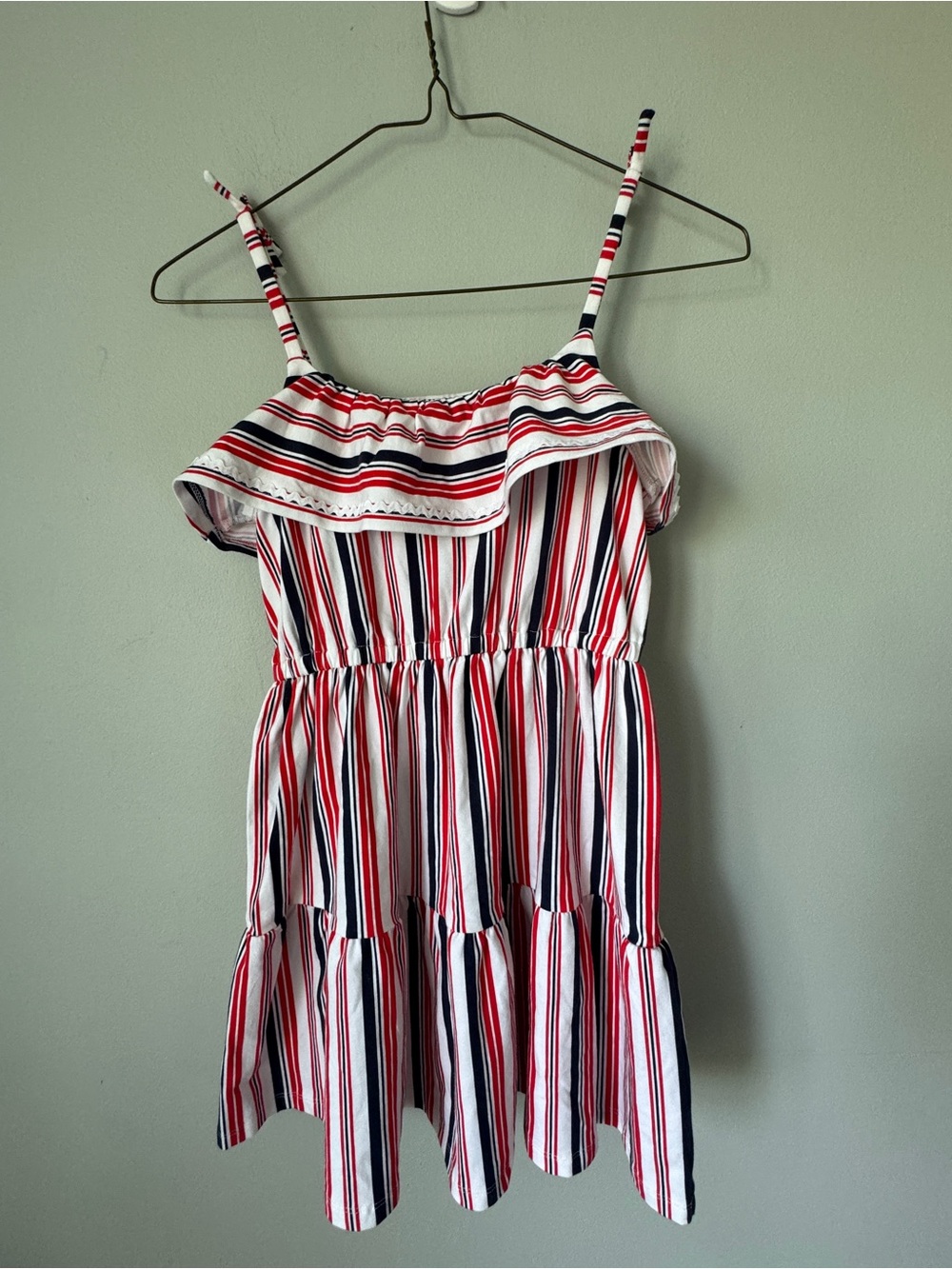 Janie and Jack Red, White & Navy Striped Ruffle Sundress